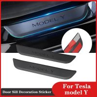 ☎ For Tesla Model Y 2021 2022 2023 Rear Door Sill Decoration Sticker Original Car Accessories Luminous Pedal Protection Strip Part