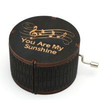 Antique Carved Wood Cylindrical Music Box Wooden Hand-Cranked Black Box New Year Gift Birthday Gift Home Decoration