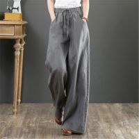 Wide Leg Pants Womens Cotton Hemp Waist Loose Large Size Straight