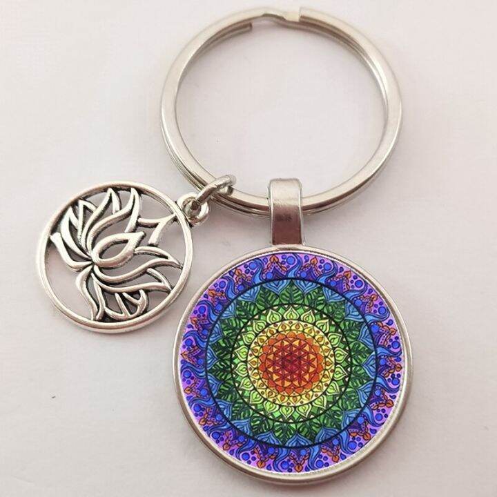 new-mandala-flower-of-life-keychain-classic-budddhist-sacred-geometry-women-key-chain-holder-for-car-bag-key-chains