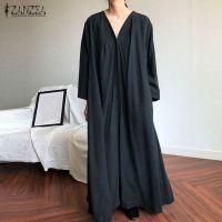 ZANZEA Women Long Sleeve Casual Cotton Full Length Long Dress