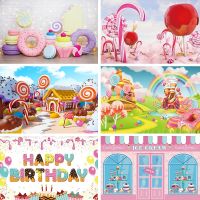 Laeacco Birthday Backdrops Clouds Candy Donut Cake Ice Cream Rainbow Newborn Photography Backgrounds Baby Shower Photocall Props