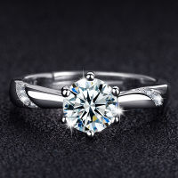 [COD] แผงขายเงินแท้ชุบทองสีขาวเลียนแบบ Moissanite Hearts and Arrows Ring แหวนแต่งงานผู้หญิงหนึ่งกะรัตหกกรงเล็บแหวนเพชร