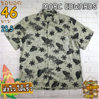 MARC EDWARDS®แท้ อก 46 เสื้อฮาวายชาย เสื้อวินเทจ เสื้อผ้าผู้ชาย สีน้ำตาล แขนสั้น เนื้อผ้าดี