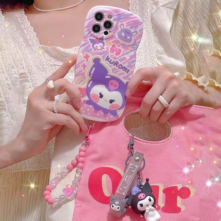 การ์ตูน-sanrio-kuromi-กรณีโทรศัพท์-lovely-onpompurin-wave-doodle-สำหรับ-iphone-14promax-13-case-11-ใหม่-12-soft-case