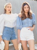 Sis story กางเกงยีนส์ขาสั้น เอวสูง พับขา Sis011 Ava Jeans White/Blue/Dark Blue