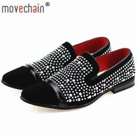 2023 Movechain หนังนิ่มแฟชั่นของผู้ชาย Sepatu Pantofel Kulit บุรุษปักหมุดพลอยเทียมรองเท้าปาร์ตี้ส้นเตี้ยรองเท้าลำลองอ็อกซ์ฟอร์ด