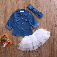 Summer Girl Clothing Baby Girl Clothes Sets Denim Shirt Top +Tutu Skirts+Headband 3pcs Outfits Sets 0-5T  by Hs2023