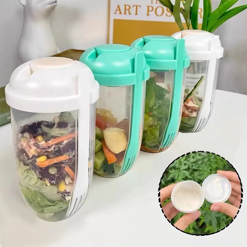 1pc 1000ml Large Capacity Portable Salad Cup With Fork, Dressing