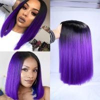 FAVE Ombre Black Purple/Blonde/Grey/Flax Brown/ Straight Synthetic Wig Shoulder Length Middle Part Cosplay For Womens Daily Wig