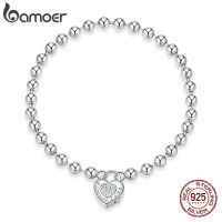 BAMEOR Silver Bead Chain Bracelet 925 Sterling Silver Simple Love Chain Women Fashion Basic Bracelets SCB203