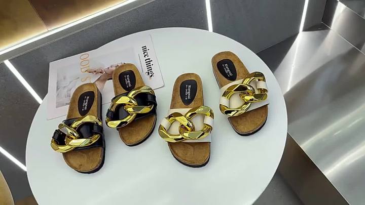 Gold discount slides shoes