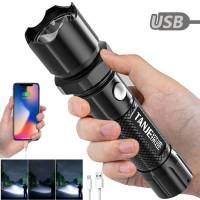 Led Bright Flashlight 3 Gears USB Rechargeable Battery Torch Lantern for Outdoor Waterproof Camping Fishing Hiking Lighting Lamp Rechargeable  Flashli