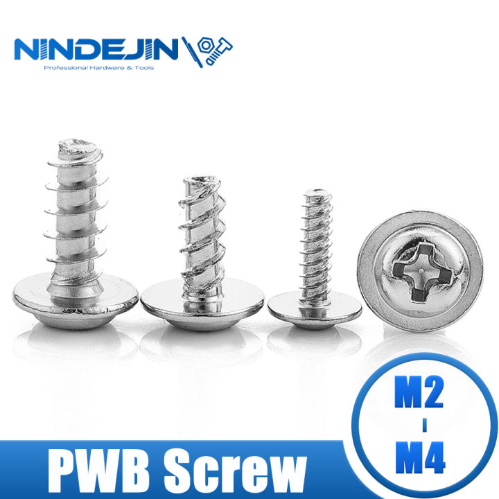 nindejin-สกรูหัวกลมแบบแบน50-100ชิ้น-พร้อมเครื่องล้างสกรูแบบปิดเองสกรู-pwb-ชุบนิกเกิล-m2-m3