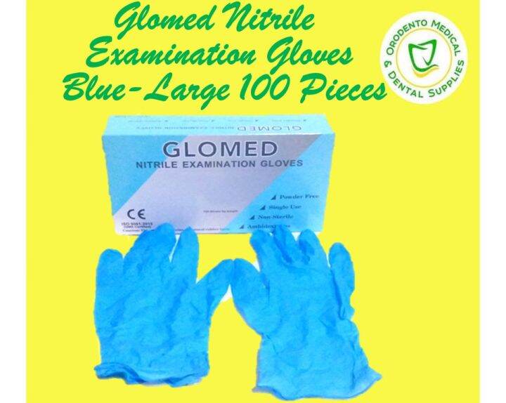 Glomed Nitrile Gloves Large Blue 100 Pieces Powder Free Single Use NOn