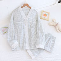 Women Two-piece Pyjama Spring Long Sleeve Trousers Sweet Sleepwear Women Simple Cardigan Homewear New Pure Cotton Pajamas Set