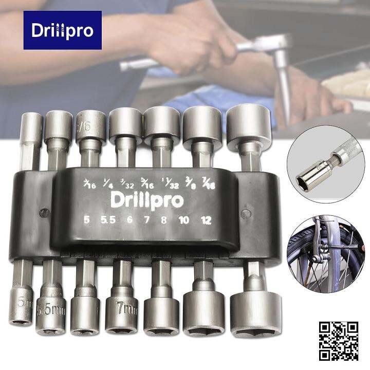 drillpro-14ชิ้น1-4นิ้วก้านหกเหลี่ยมพลังงานประแจขันน็อต-set-mata-bor-เมตริก-sae-ประแจสกรู