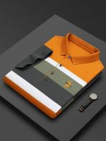 Summer striped color matching casual polo shirt mens short-sleeved lapel t-shirt pure cotton business light luxury large size t-shirt thin section 【SSY】