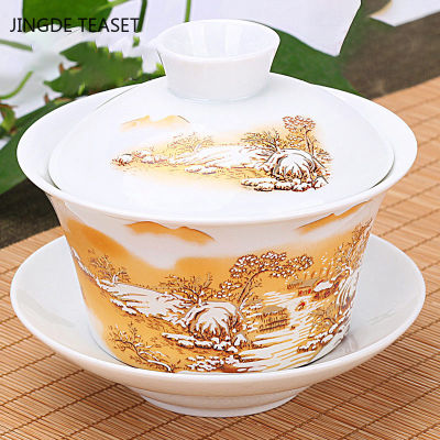 Chinese Ceramics Tea Cups Teaset Elegant Gaiwan Traditional Ceramic Tea Bowl Saucer Tea set Accessories Single Cup Master Cups