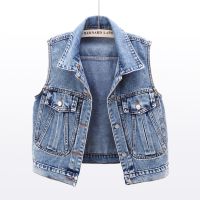 ♛﹊△ Sleeveless Womens 2023 New Denim Waistcoat Fashion Short Jackets Splicing Holes Jean Coats