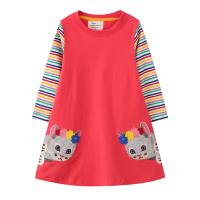 Cat Applique Girls Dresses Cotton Princess Long Sleeve Baby Dress Animals Children Costume Party Cute Girls Dresses  by Hs2023