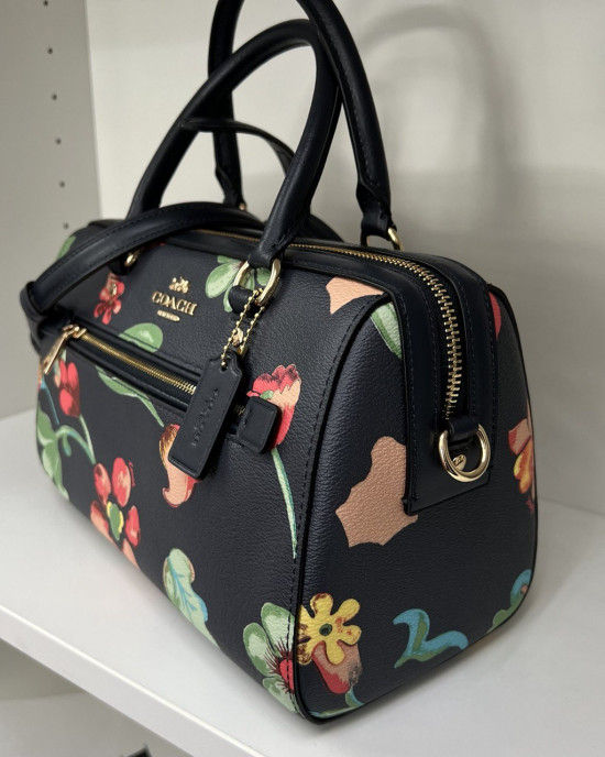 กระเป๋าของแท้-coach-c8617-rowan-satchel-with-dreamy-land-floral-print-midnight-multi-กระเป๋าถือ-crossbody-กระเป๋าถือ
