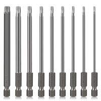 ชุดดอกไขควงหัว Torx ยาว100มม. 9ชิ้นบิตแม่เหล็กเพื่อความปลอดภัย S2 T6เหล็กหัวเจาะ T40