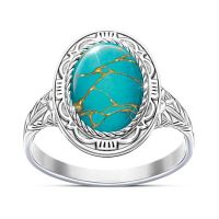 New Womens Fashion Bohemian Turquoise Sun Flower Pattern Ring Jewelry