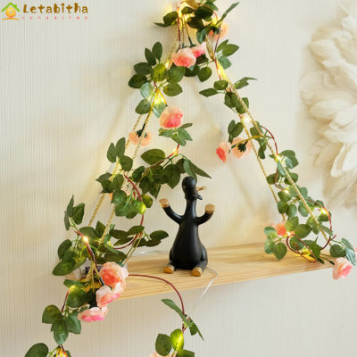 Letabitha ดอกไม้ปลอมหวายดอกไม้ประดิษฐ์20LED 2ม.,สายไฟประดับสำหรับของตกแต่งงานแต่งงานในบ้าน