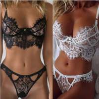 Sexy Ladies Underwear 2-piece Bikini Pajama Set Ladies Short Skirt Sexy Hollow Lace G String Underwear Crochet Bikini