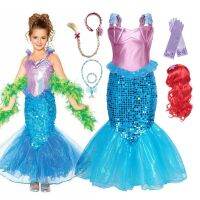 ZZOOI Childrens Clothing 2022 Mermaid Cosplay Costume Sequins Kids Strap Princess Dress For Girls Birthday Party Fishtail Dresses