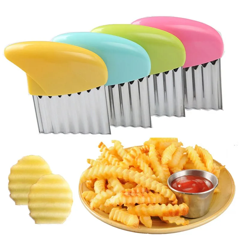 Stainless Steel Potato Chip Slicer Cutter Vegetable Fruit Corrugated Wavy  Knife French Fries Potato Cutter Kitchen Gadget