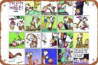 Calvin &amp; Hobbes ป้ายตกแต่งป้ายโลหะตกแต่งศิลปะบนผนังป้ายดีบุกแนวย้อนยุคโปสเตอร์การ์ตูนขนาด8X12นิ้ว