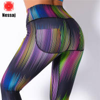 Nessaj กางเกงโยคะสำหรับผู้หญิงแห้งเร็วพิมพ์ Leggings ออกกำลังกายเอวสูงแน่นยืดหยุ่นกางเกงออกกำลังกาย