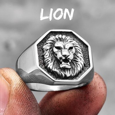 Lion King สัตว์สเตนเลสสตีลแหวนผู้ชายผู้หญิงเครื่องประดับคู่พังค์ชายเพื่อความคิดสร้างสรรค์อินเทรนด์ไม่ซ้ำใคร