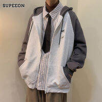 SUPEEON丨เสื้อแจ็คเก็ตมีฮู้ดเย็บปะติดปะต่อสไตล์ฮ่องกงของ Marines Casual Contrast Sports Jacket