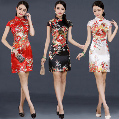 【CW】Chinese Traditional Modern Qipao Wedding Dress Red Dresses Cheongsam Plus Size With Embroidery Black Sexy Sill Short Womans