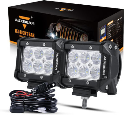 Auxbeam 4" LED Pods 18W LED Light Bar Flood Beam LED Off Road Driving Lights with Wiring Harness for SUV ATV UTV Trucks Pickup Jeep Lamp (Pack of 2) Flood Beam 18W LED Pods