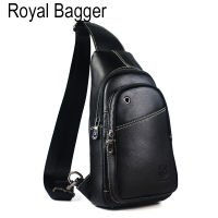 Royal Bagger ไหล่กระเป๋าหน้าอกสำหรับผู้ชายหนังวัวแท้ถนนแฟชั่นกระเป๋า Crossbody สบายๆ