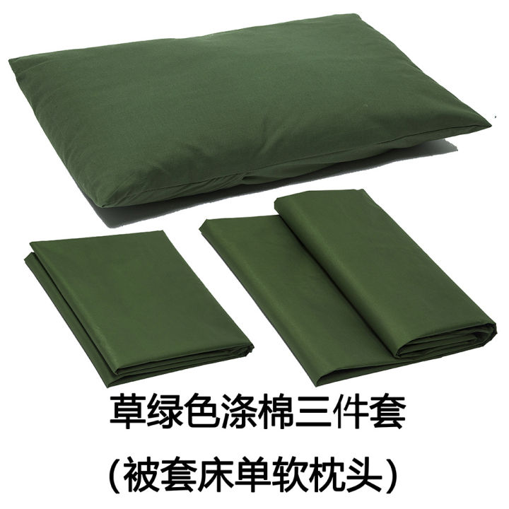 hot-ขายส่งทหารสีเขียวมะกอกปลอกผ้านวมสีเขียวผ้าปูที่นอนปลอกหมอนหน่วยหอพักนักเรียนผ้าฝ้ายสามชิ้นขายส่ง