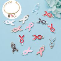 【CC】❈  SAUVOO 10pcs/lot 10x20.5mm Gold Color Breast Cancer Awareness Charms Necklace Jewelry Making Accessories