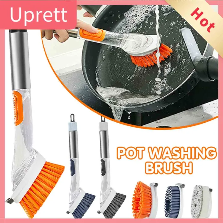 Upretty Long Handled Pot Scrubbing Brush With Dishwashing Liquid 