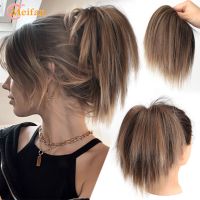 MEIFAN Chignon ขนมปังผมนุ่มยุ่งตรงสังเคราะห์แฮร์พีซยางยืด Scrhy Wrap Updo คลิปผมหางม้าปลอม