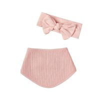 【CC】 2Pcs 3Pcs/Set Cotton Soild Color Baby Bib Bow Headband Adjustable  Infant Boy Feeding Burp