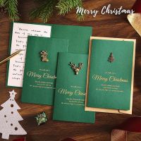 Gold Embossed Christmas Card Greeting Cards Merry Xmas Party Invitations Letter Greeting Cards with Envelope Stickers Decoration Greeting Cards