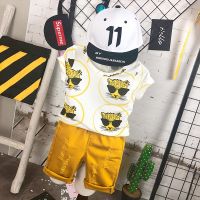 [COD] Childrens short-sleeved suit summer thin boy cartoon print t-shirt Korean top two-piece set on behalf of