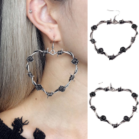 Black Biker Jewelry Drop Gothic Rose Heart Earrings Barbed