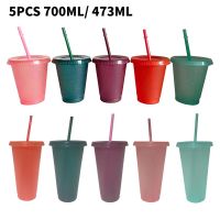 5PCS Straw Cups 700Ml/473Ml Plastic Tumbler With Straw Reusable Juice Tea Water Cup Party Cup Coffee Mug Plastic Drinking Cups