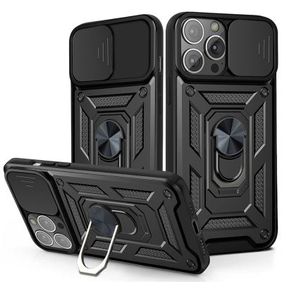 [สินค้าใหม่ในสต็อก] เกราะสไลด์กล้องป้องกันกรณีโทรศัพท์สำหรับ iPhone 14 13 12 11 Pro Max XR XS Max 7 8บวกผู้ถือแหวนแม่เหล็กกันกระแทกปก