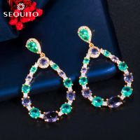 SEQUITO ต่างหูห้อยต่างหูหยดน้ำยาวคริสตัล CZ วินเทจสีดำสำหรับงานปาร์ตี้ SE304เครื่องประดับ Boho